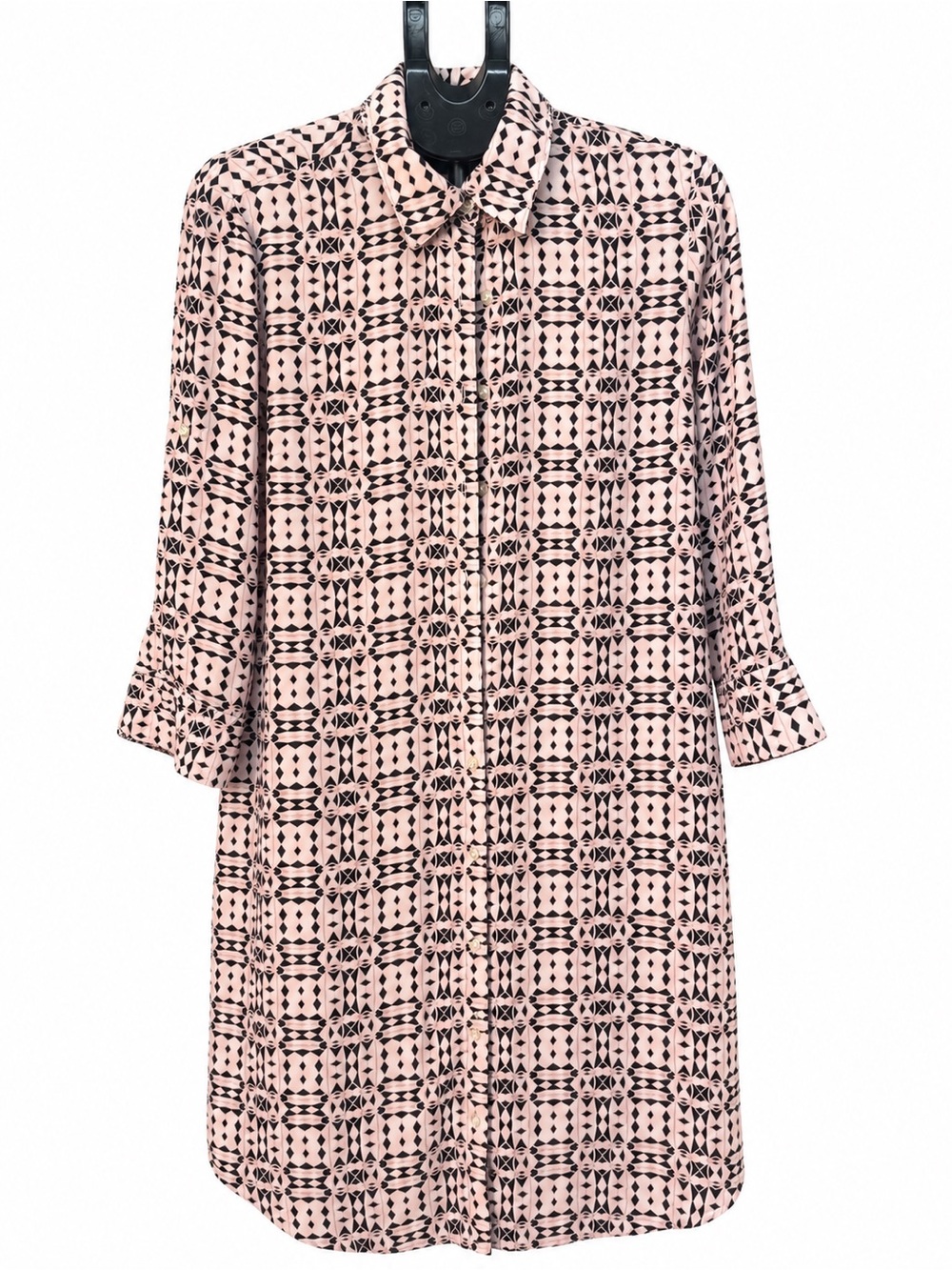Cabi Size M Blush Pink Black Geometric Print Button Front Tunic Shirt Dress